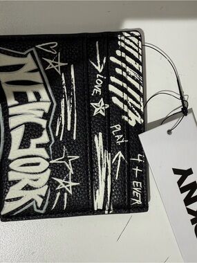 DKNYC Black and White Graffiti Leather Card Holder
